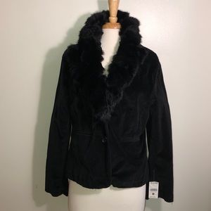 Wilsons leather black velvet jacket fur collar